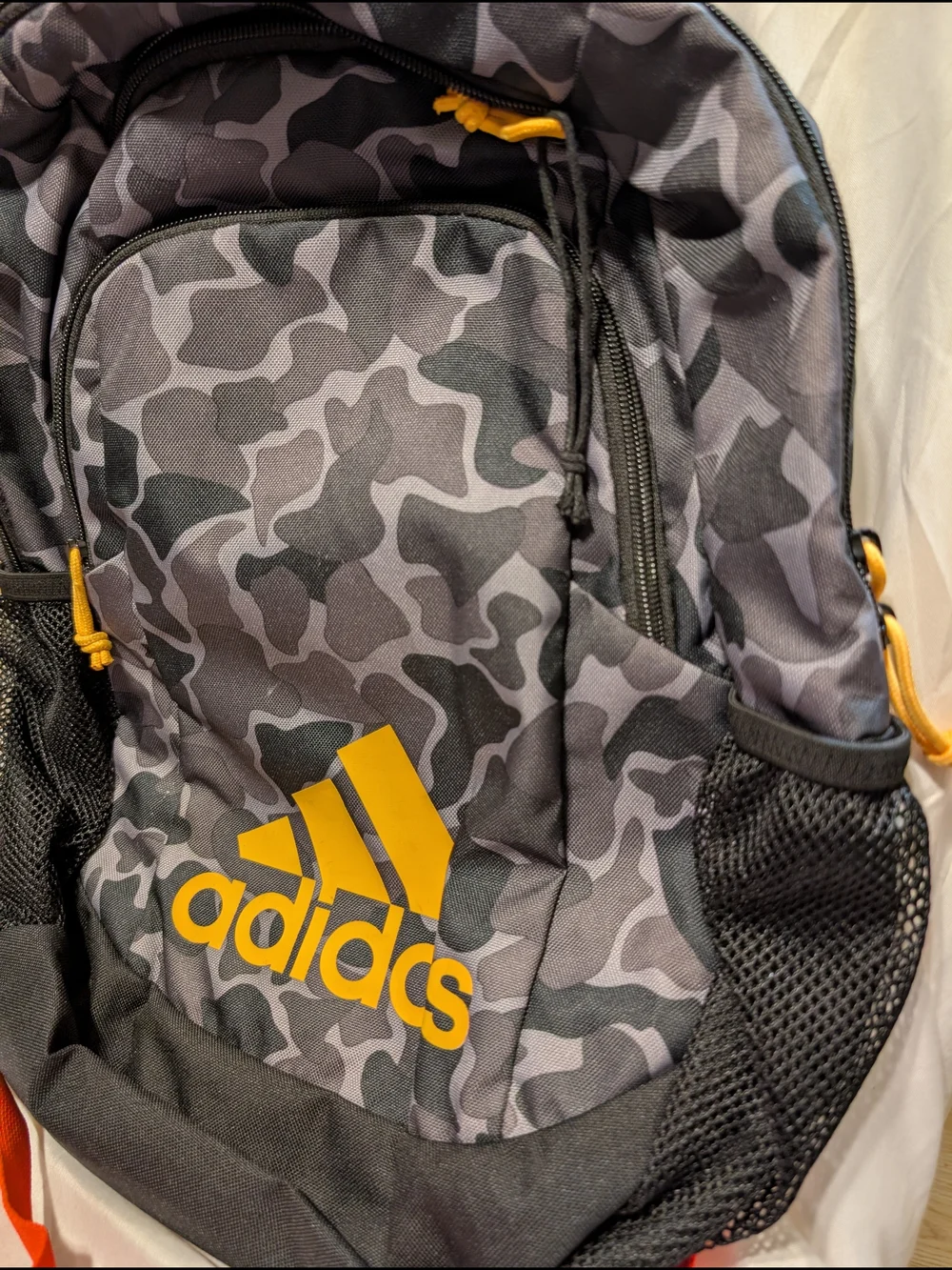 adidas Kid's Gray Camo Backpack with Yellow Logo